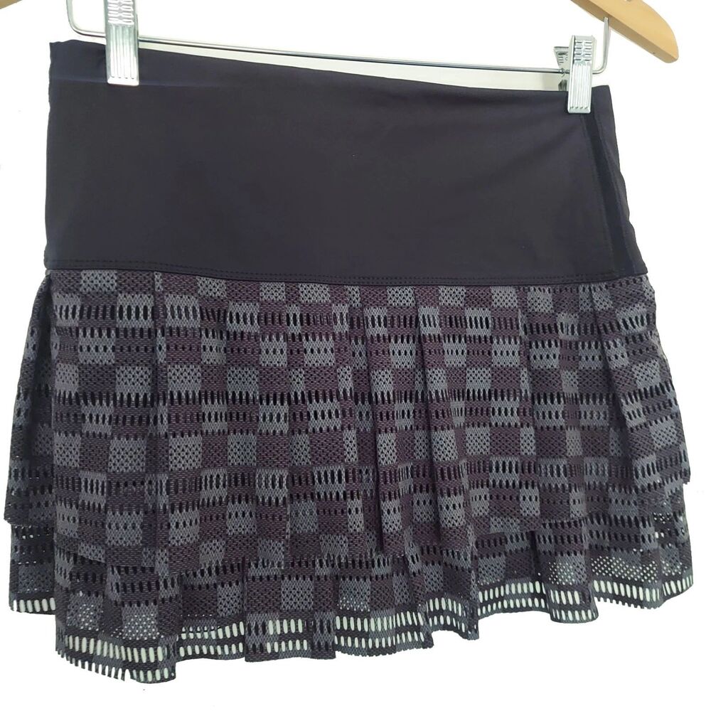 Lucky in Love + Bethanie Tennis Skort Large Black Gray Check Mesh